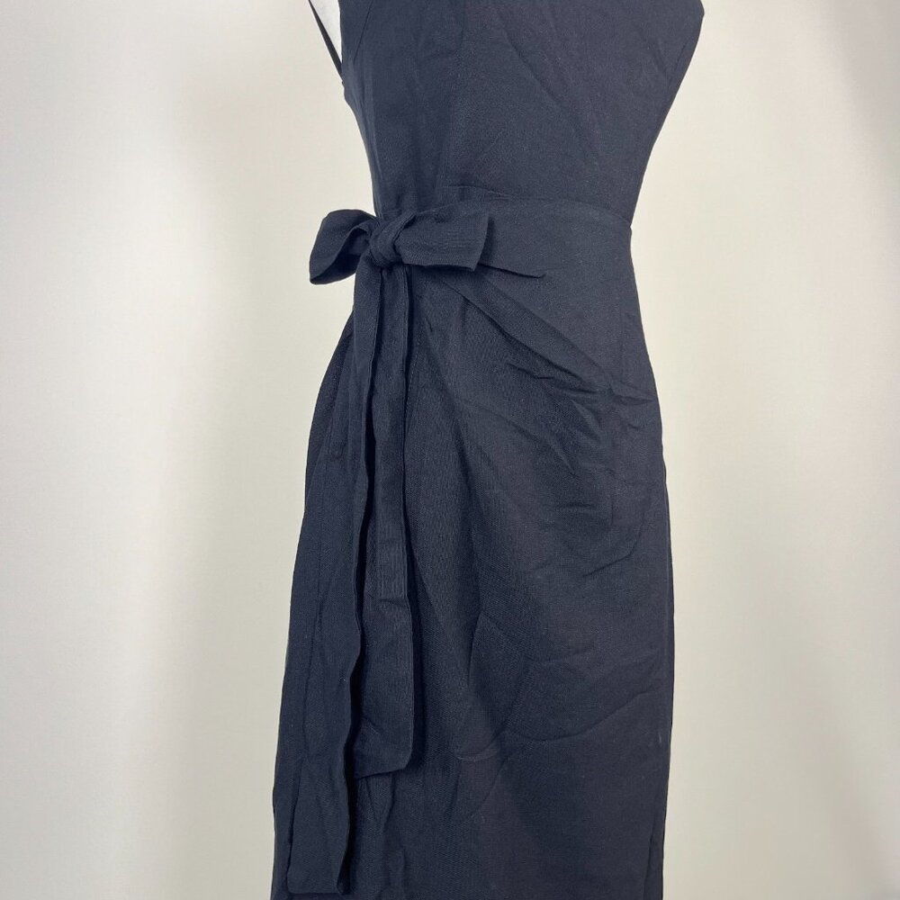 NWT Farm Rio Linen Blend Black One Shoulder Bow Smocked Wrap Maxi Dress Sz L - Picture 5 of 12